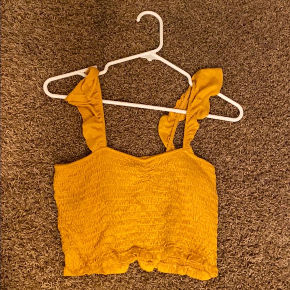 Mustard yellow synched crop top
